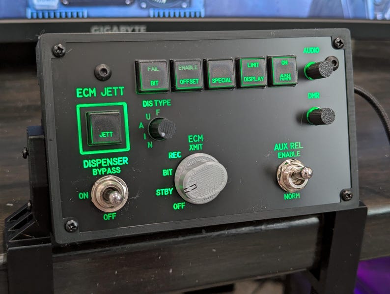 F-18 ALR-67 control panel with green backlighting